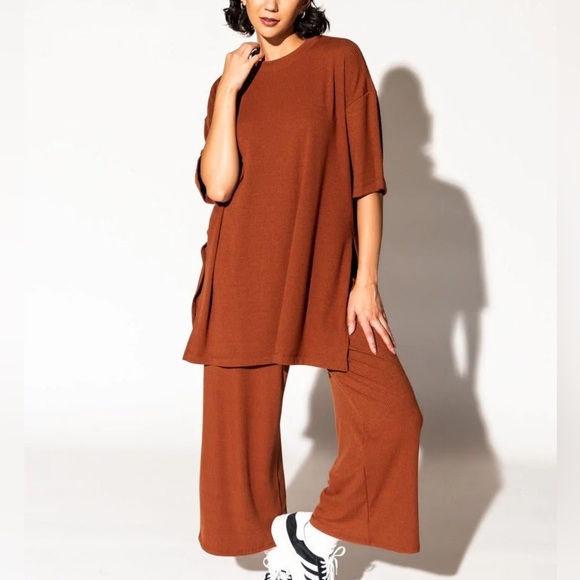 Dressed in LALA Lex Ribbed Playsuit in Toasted Marshmallow - Shirt & Pants Set - Picture 1 of 15